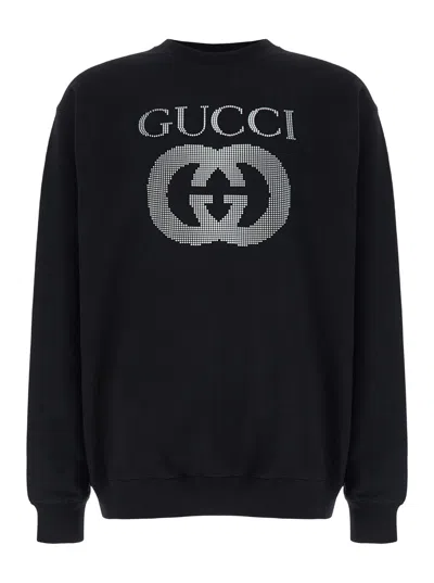 Gucci Black Crewneck Sweatshirt With Maxi Logo Print On The Front In Cotton Man