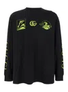 Gucci Black Crewneck T-shirt With All-over Prints And Maxi Logo Lettering On The Sleeves In Cotton M In Multicolor