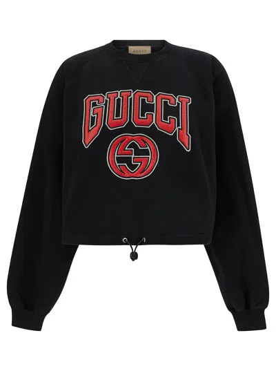 Gucci Logo-embroidered Cotton Sweatshirt In Black