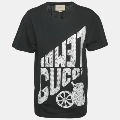 Pre-owned Gucci Black Crystal Embellished Jersey T-shirt Xxs