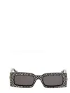 Gucci Black Crystal Rectangular Sunglasses In Black