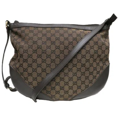 Pre-owned Gucci Black Dark Brown Gg Canvas Leather Shoulder Bag () In Multi