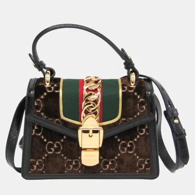 Pre-owned Gucci Black Dark Brown Leather And Suede Sherry Sylvie Shoulder Bag