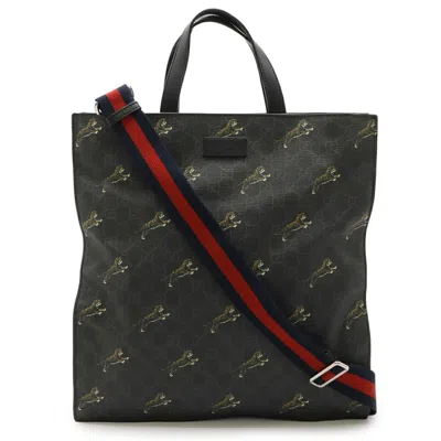Pre-owned Gucci Black Dark Gray Gg Supreme Shoulder Bag Tote Bag ()