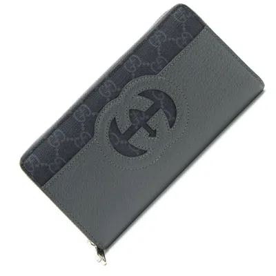 Pre-owned Gucci Black Dark Gray Leather Pvc Long Wallet (bi-fold) ()