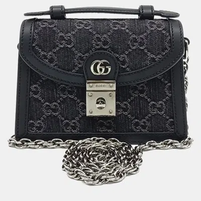 Pre-owned Gucci Black Denim And Leather Ophidia Gg Mini Shoulder Bag