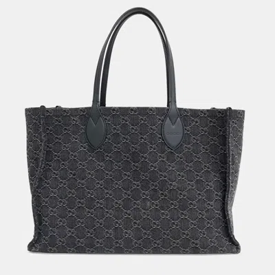 Pre-owned Gucci Black Denim Ophidia Gg Large Tote Bag