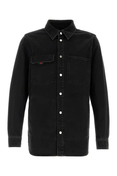 Gucci Black Denim Shirt In Darkgreymix