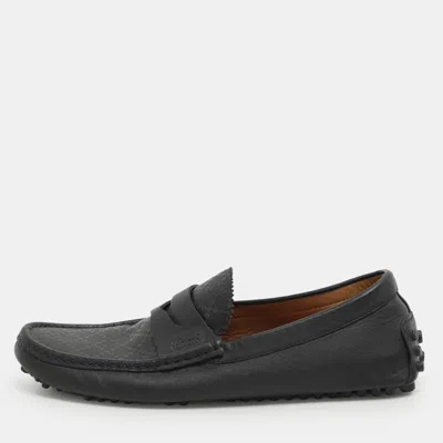 Pre-owned Gucci Black Diamante Leather Penny Loafers Size 41