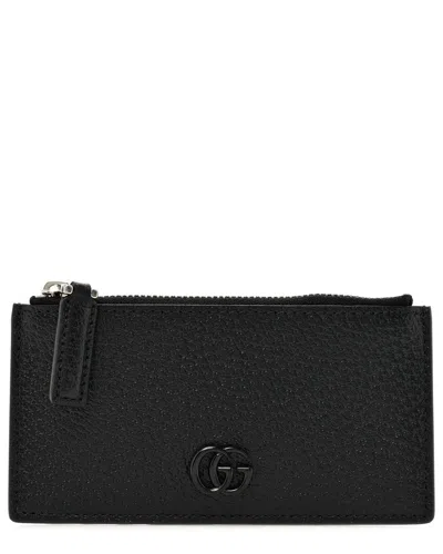 Gucci Gg Marmont Leather Zip Card Case In Black