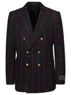 Gucci Men Double-breasted Check Blazer In Black