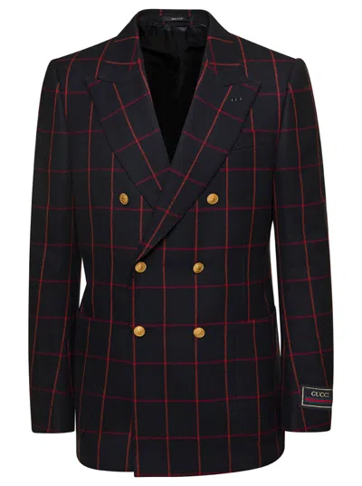 GUCCI MEN BLACK DOUBLE-BREASTED CHECK BLAZER, 38 LUXURY BLAZERS FOR MEN DARVEYS