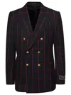 Gucci Black Double-breasted Jacket With Check Motif In Wool Man In Multi