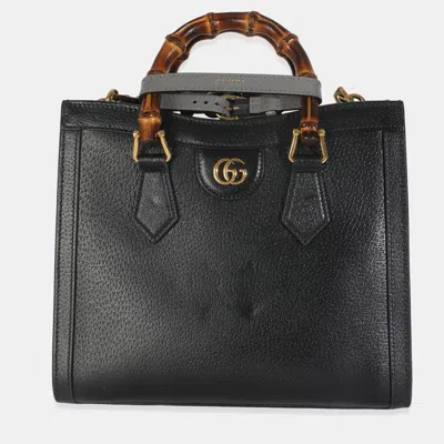 Pre-owned Gucci Black Dusty Grey Textured Dollar Calfskin Web Small Diana Tote