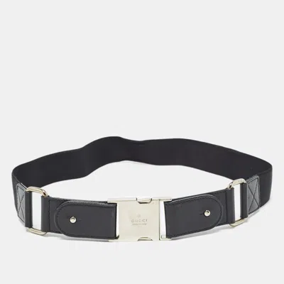 Pre-owned Gucci Black Elastic Band And Leather Logo Belt 80cm