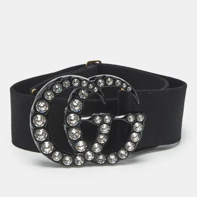 Pre-owned Gucci Black Elastic Crystal Embellished Plexiglass Gg Marmont Belt 90 Cm