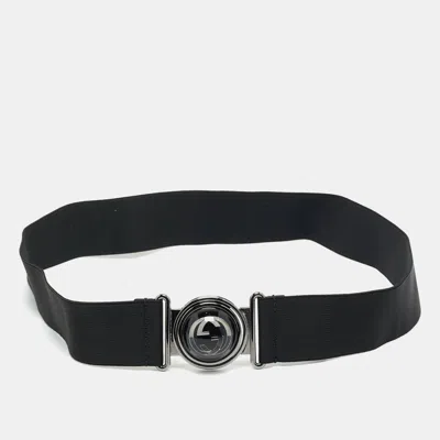 Pre-owned Gucci Black Elastic Interlocking G Belt 75 Cm