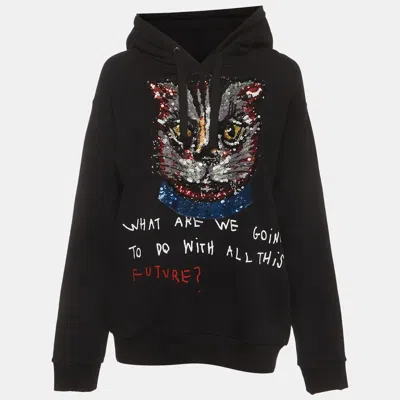 Pre-owned Gucci Black Embellished Jersey Long Sleeve Hoodie S