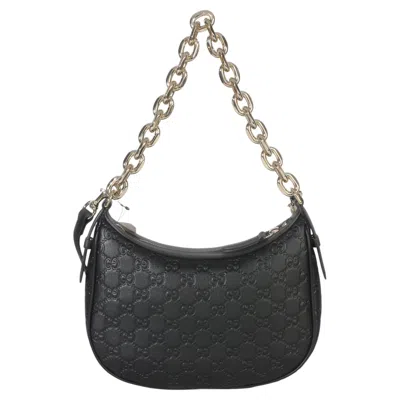 Pre-owned Gucci Black Embossed Calfskin Gg Arabella Half Moon Shoulder Bag