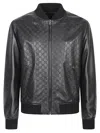 Gucci Men Gg Leather Bomber Jacket