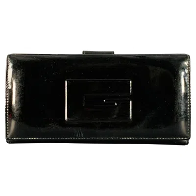 Pre-owned Gucci Black Embossed Monogram Logo Patent Leather Checkbook Wallet