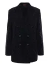 Gucci Double-breasted Velvet Coat Featuring Embroidery In Black