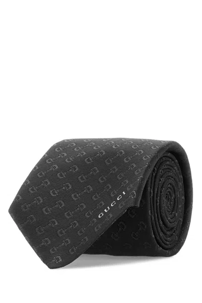 Gucci Black Embroidered Tie