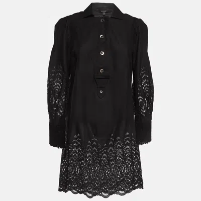 Pre-owned Gucci Black Eyelet Embroidered Cotton Short Dress S