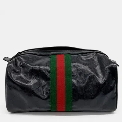 Pre-owned Gucci Black Fabric Gg Crystal Web Cosmetic Case