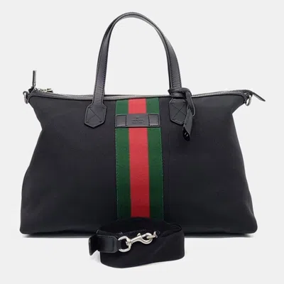 Pre-owned Gucci Black Fabric Web Tote Bag