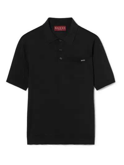 Gucci Black Fine Wool Polo Shirt