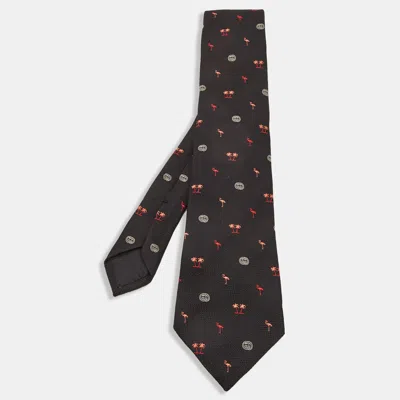 Pre-owned Gucci Black Flamingos Silk Traditional Tie