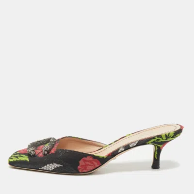 Pre-owned Gucci Black Floral Brocade Fabric Dionysus Square Toe Slip On Mules Size 37