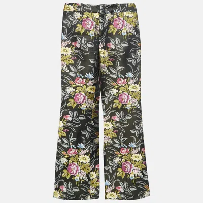 Pre-owned Gucci Black Floral Brocade Flared Trousers Xs