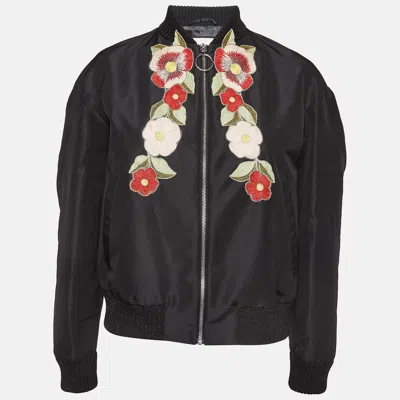 Pre-owned Gucci Black Floral Embroidered Synthetic Bomber Jacket M