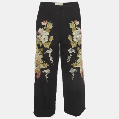 Pre-owned Gucci Black Floral Embroidered Wool Trousers S