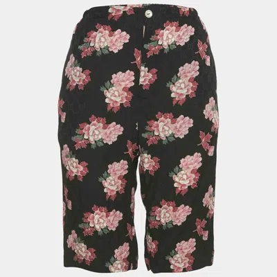 Pre-owned Gucci Black Floral Print Silk Shorts M