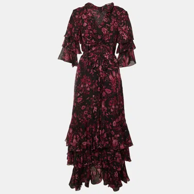 Pre-owned Gucci Black Floral Print Tiered Maxi Dress M