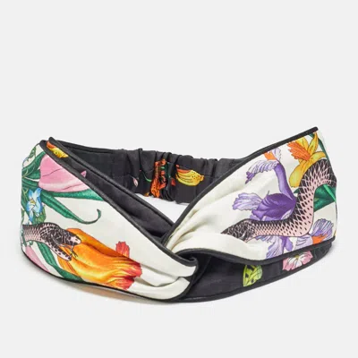 Pre-owned Gucci Black Floral Snake Print Silk Headband
