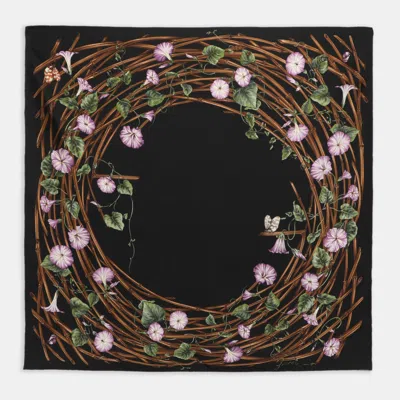 Pre-owned Gucci Black Floral Wreath Print Scarf