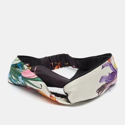 Pre-owned Gucci Black Floral-snake Print Silk Headband