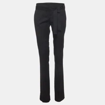 Pre-owned Gucci Black Gabardine Belted Trousers S