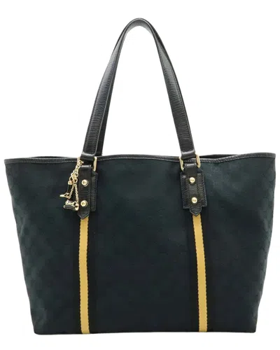 Gucci Black Gg Canvas 2way Tote (authentic Pre-loved) In Green