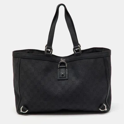 Pre-owned Gucci Black Gg Canvas And Leather Abbey D-ring Shopper Tote