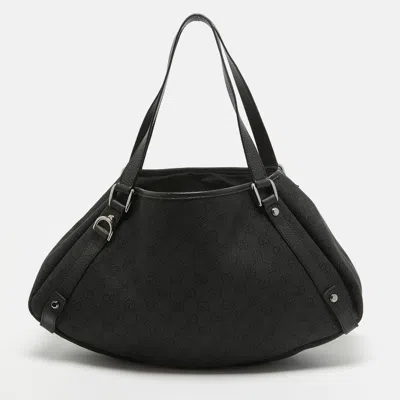 Pre-owned Gucci Black Gg Canvas And Leather Abbey Hobo