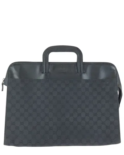 Pre-owned Gucci Black Gg Canvas & Leather Briefcase Black (authentic Pre-loved)