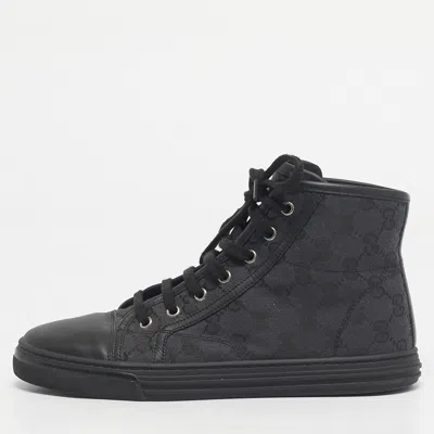 Pre-owned Gucci Black Gg Canvas And Leather Brooklyn High Top Sneakers Size 39
