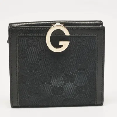 Pre-owned Gucci Black Gg Canvas And Leather Charlotte French Wallet