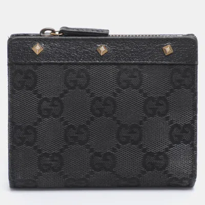Pre-owned Gucci Black Gg Canvas And Leather Compact Wallet