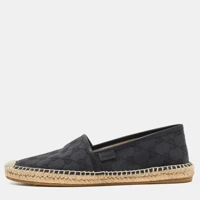 Pre-owned Gucci Black Gg Canvas And Leather Espadrille Flats Size 37.5